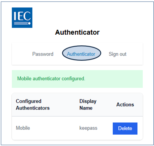 MFA configured MFA image.