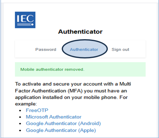 IEC Authenticator screenshot.
