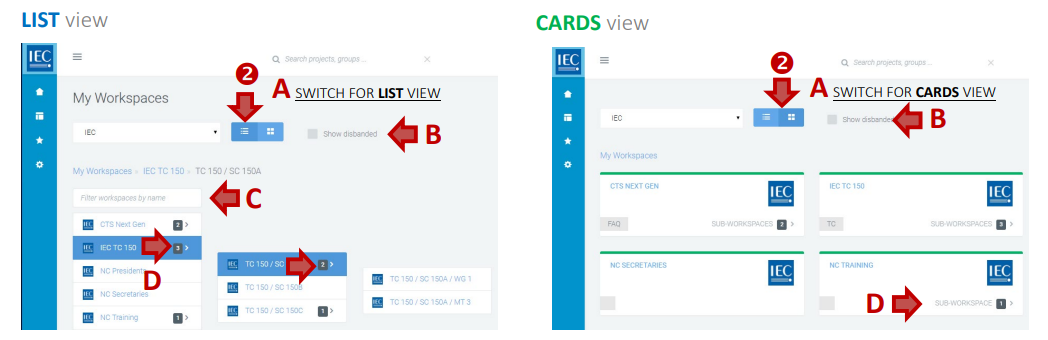 List and Cards view in Collaboration Platform.