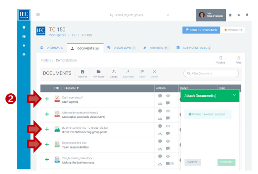 Selecting documents to attach.