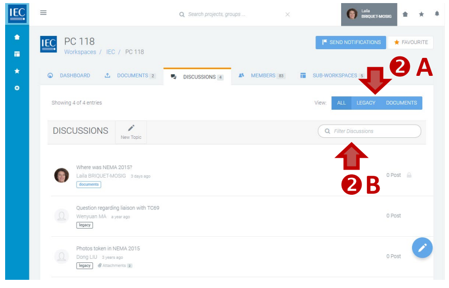 Discussions showing the view and filter options.