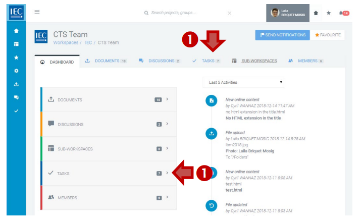 Accessing tasks from a workspace.