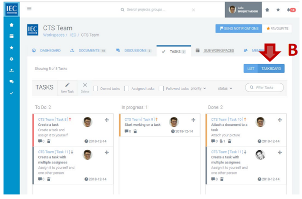 Taskboard view for tasks.