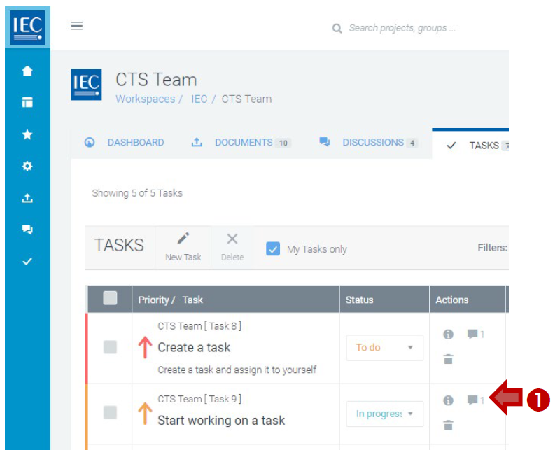 Discussion indicator display in task list.