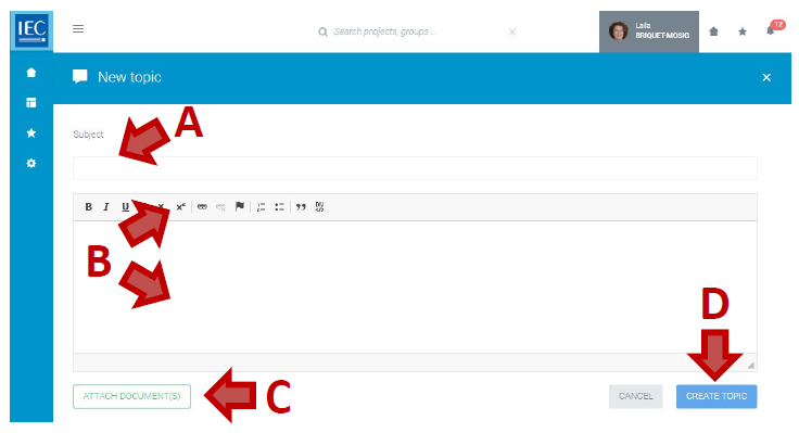 Interface for starting a new topic discussion.