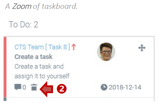 Selecting the delete option on a task in taskboard view.