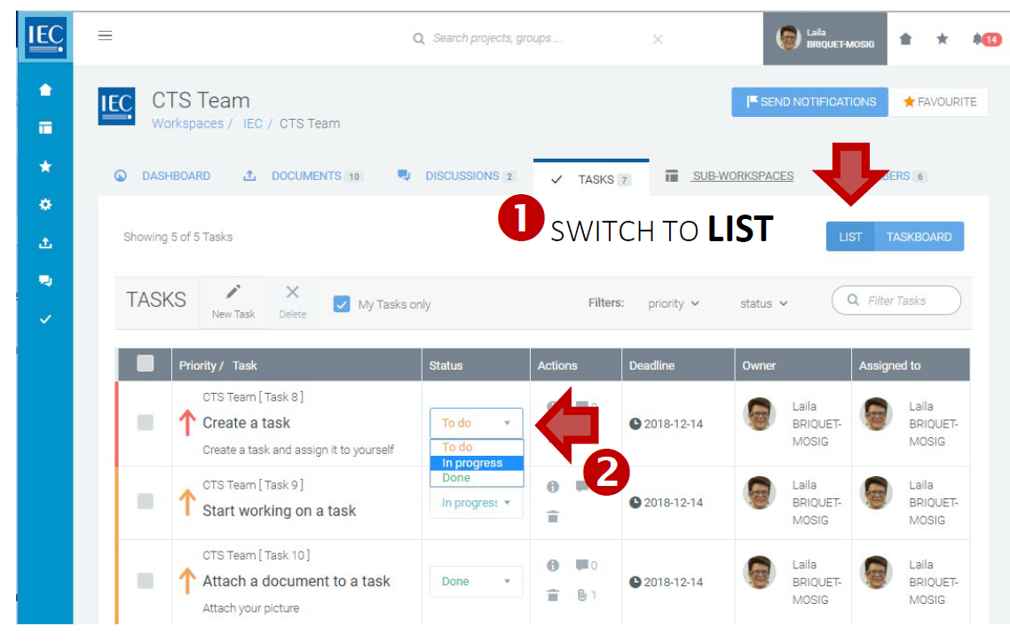Accessing task list.
