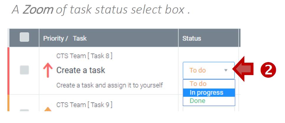 Changing task status in a list.