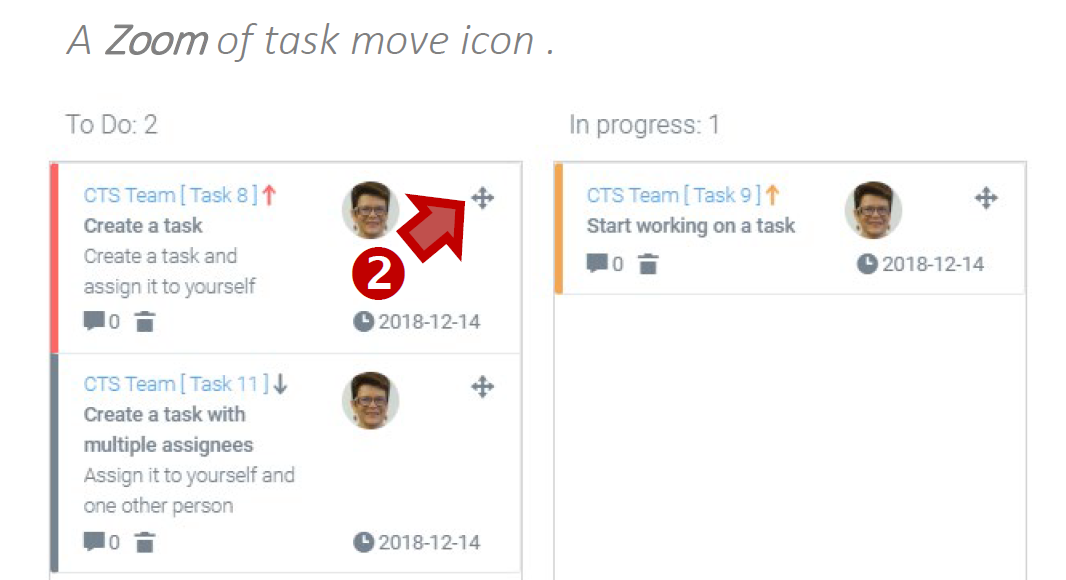 Changing task status in a taskboard.