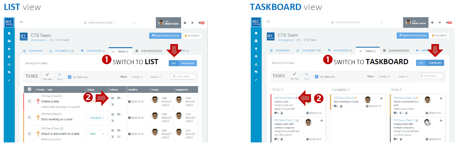 List and taskboard view.