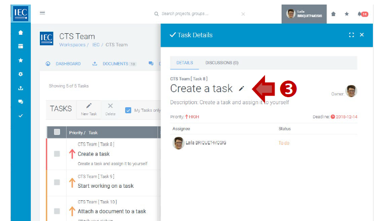 Selecting the option to edit a task.