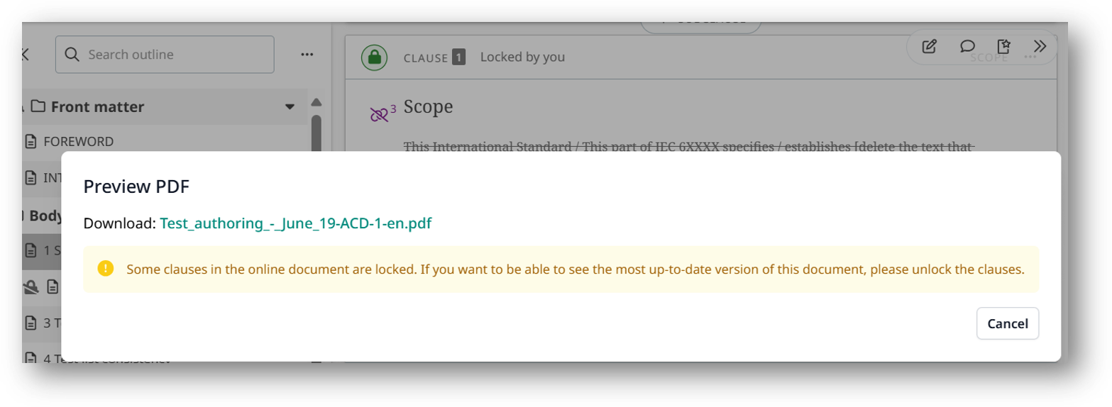 Warning message when clauses are locked