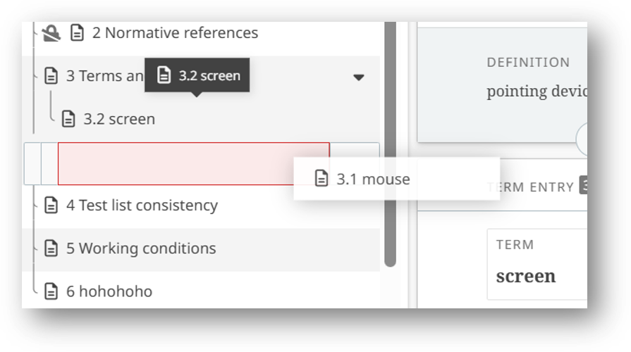 Drag and drop of terms.