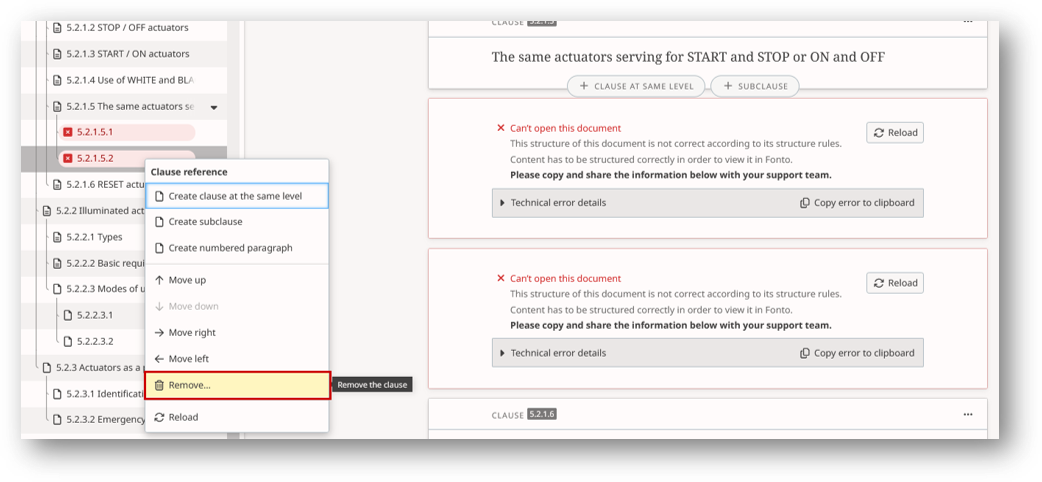 Remove a section via the menu and right click options.