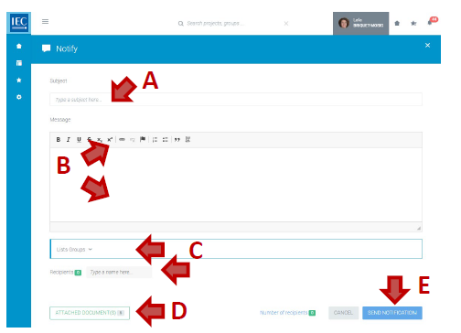 Example showing interface for filling in a notification.