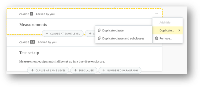 Duplicating a clause via the contextual menu.