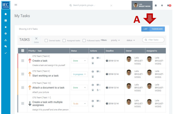 List view for tasks.