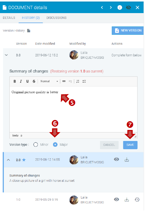 Restoring a file version.