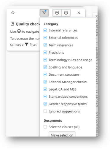 Quality check categories, including different reference types.