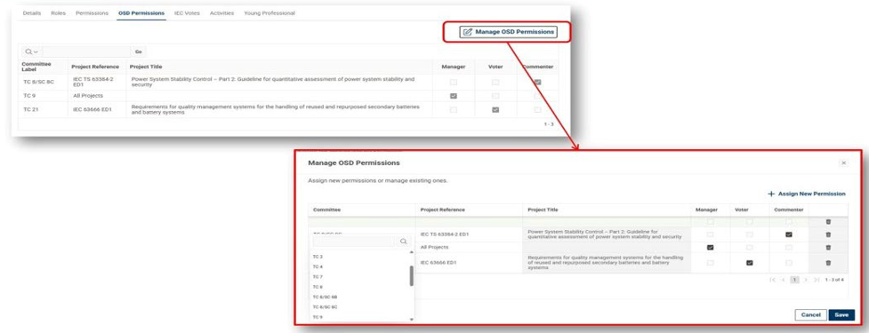 OSD permissions managed in the EMS.