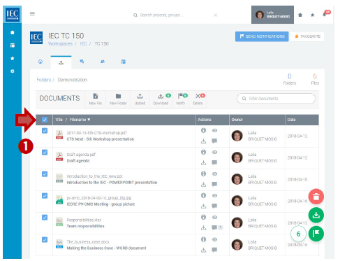 Selecting documents within a folder.