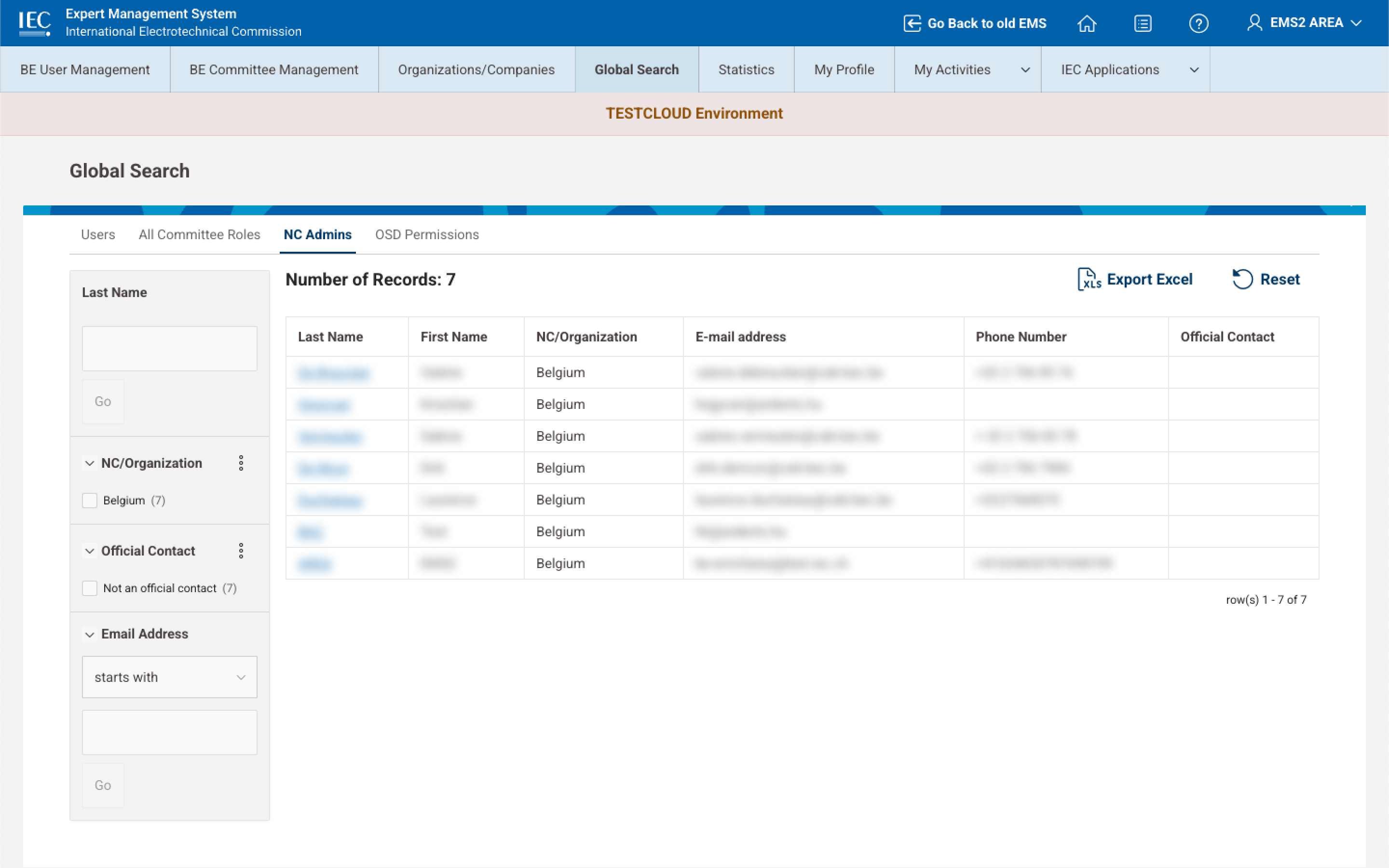 Global Search NC Admins