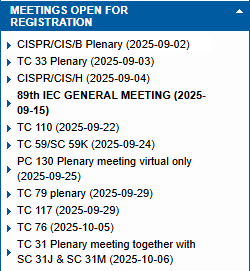 Example meetings open for registration list.