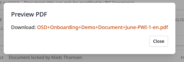 Pop up message for download of preview