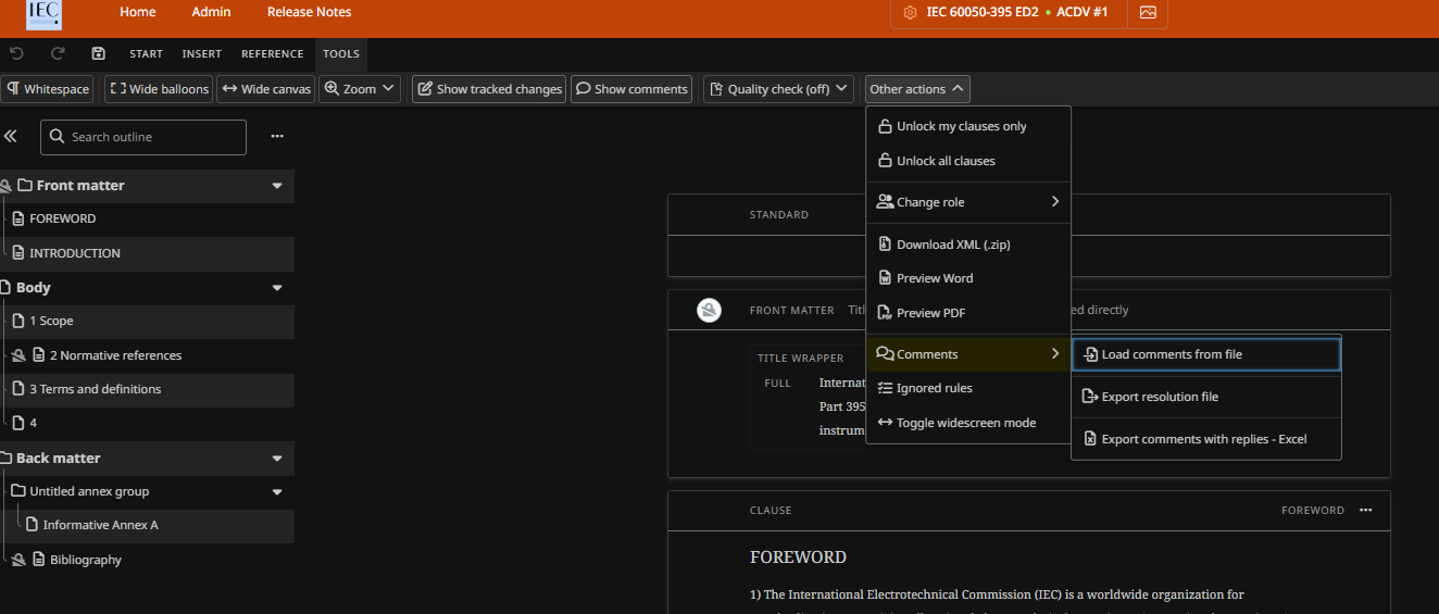 Load comments option during an authoring stage.