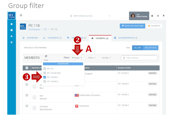 Using a groups filters on a member list.