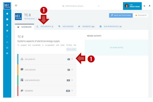Options for accessing documents in a Collaboration Platform workspace.