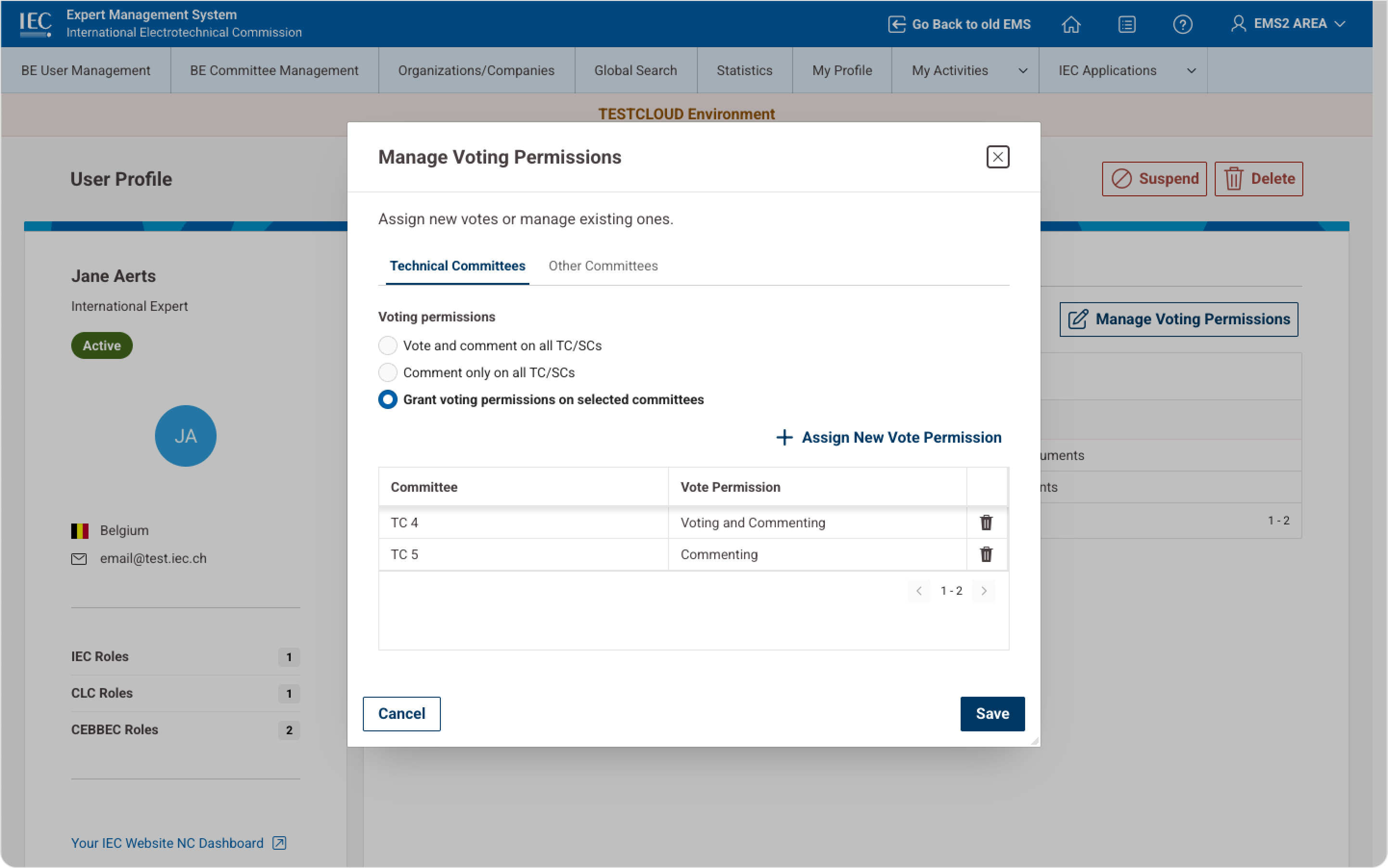 Manage Voting Permissions Second Panel