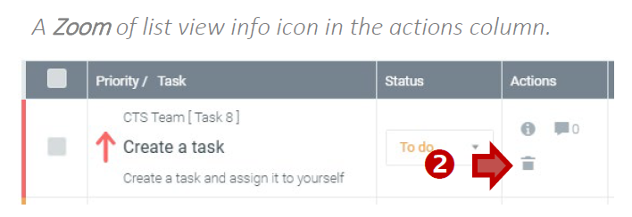 Selecting the delete option on a task in list view.