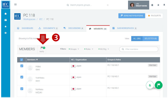 Notify options from the CP member list view.