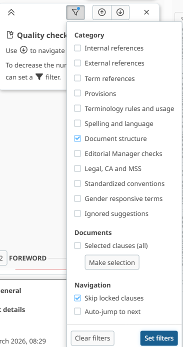 Content quality check category filters.