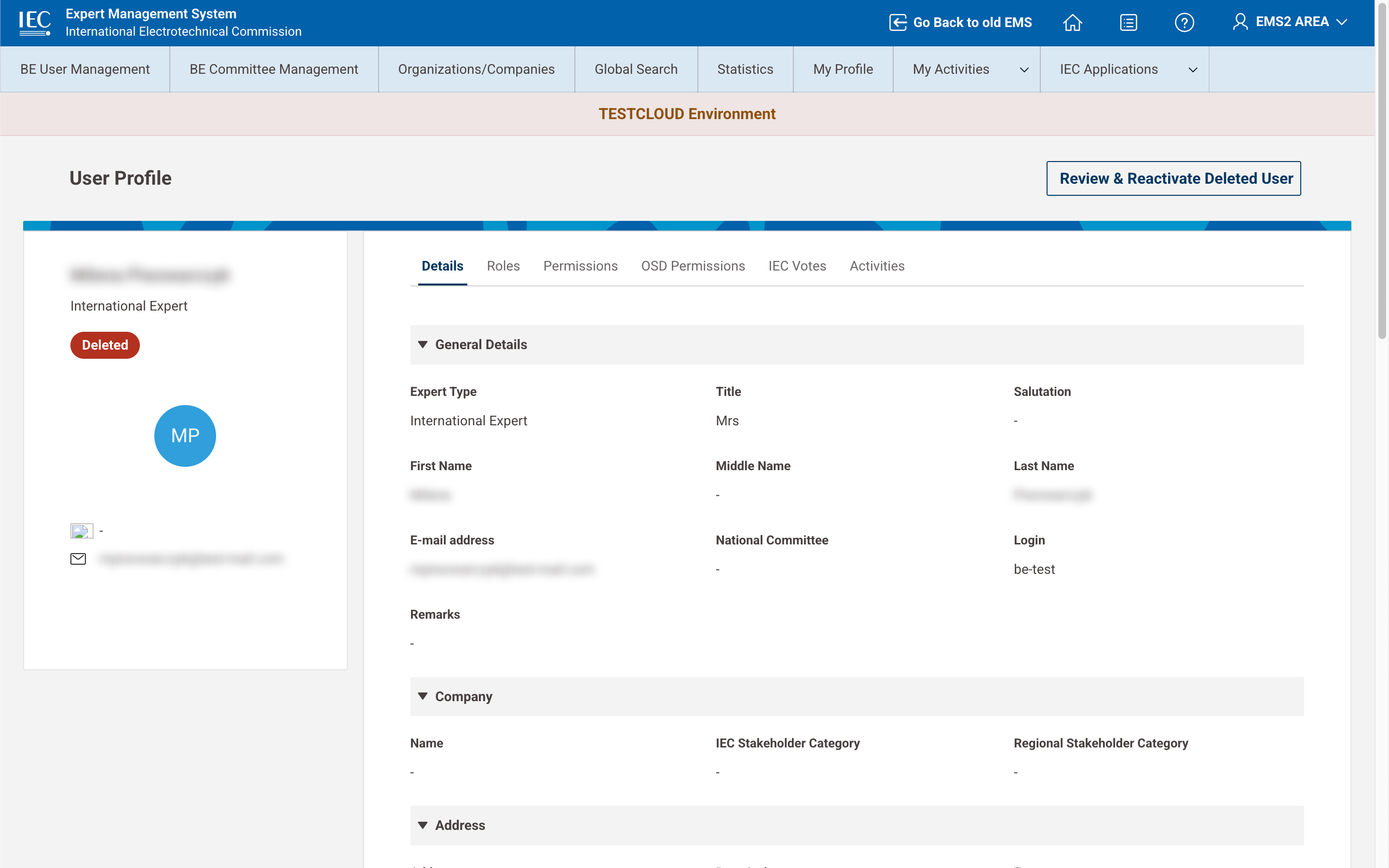 User Profile Deleted user