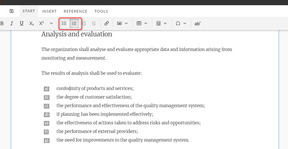 List buttons on the START options.