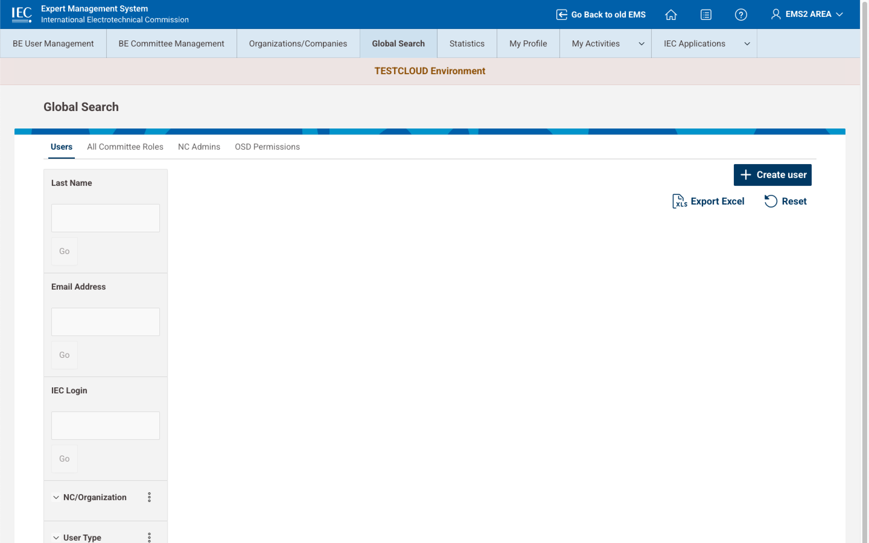 Global Search Users Default View