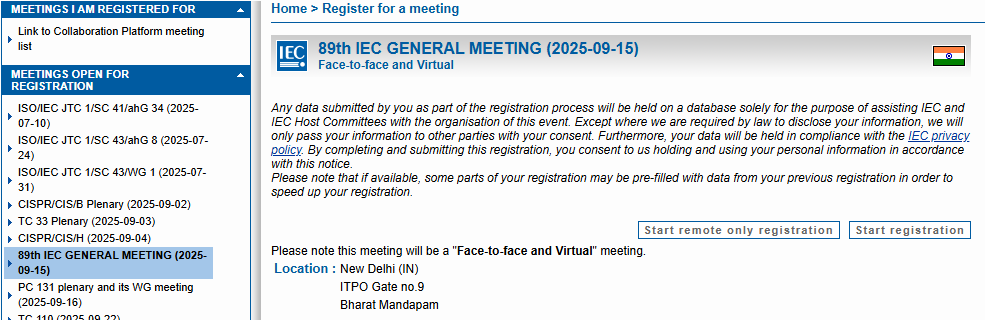 Example meeting registration.
