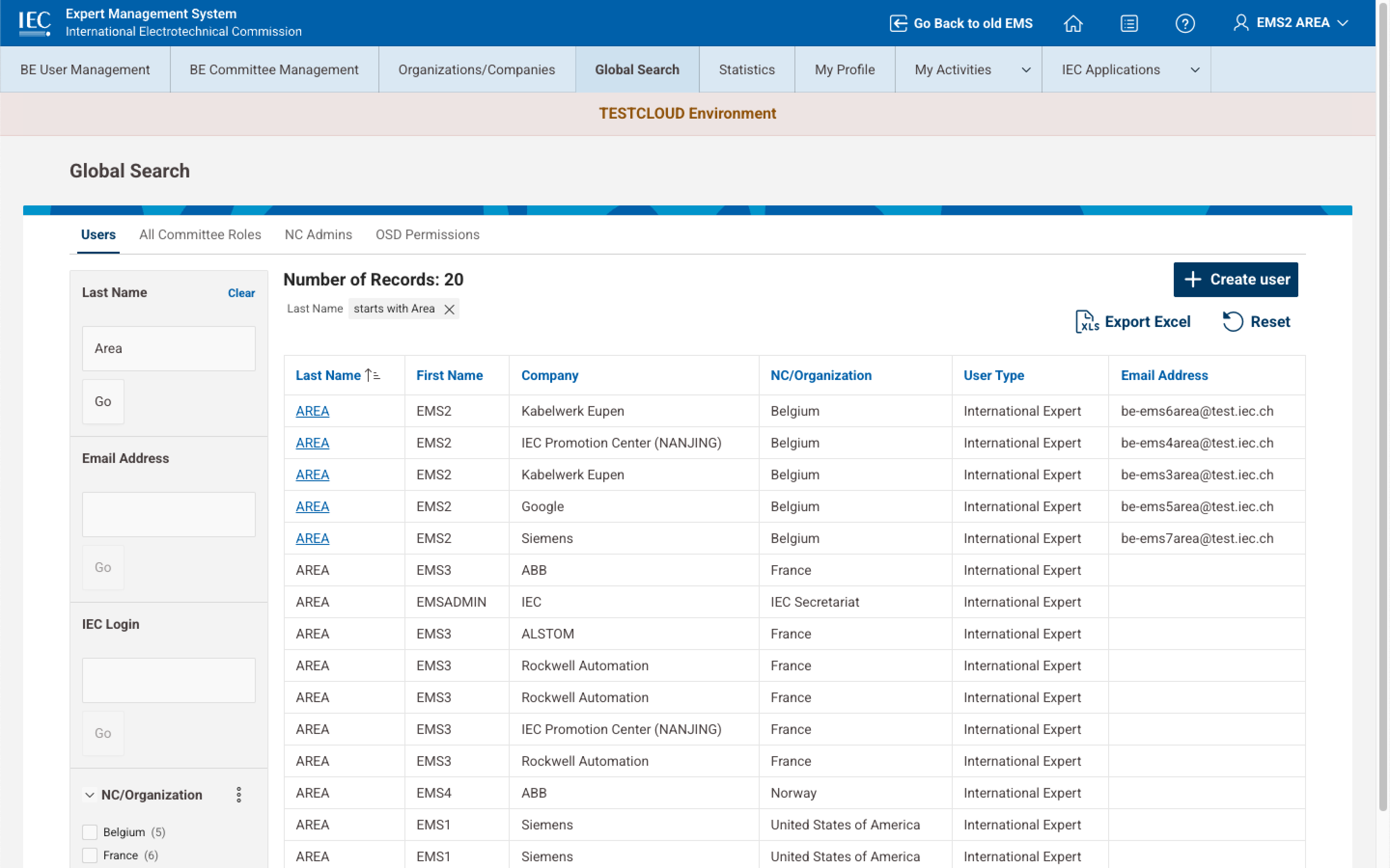 Global Search Users Search results