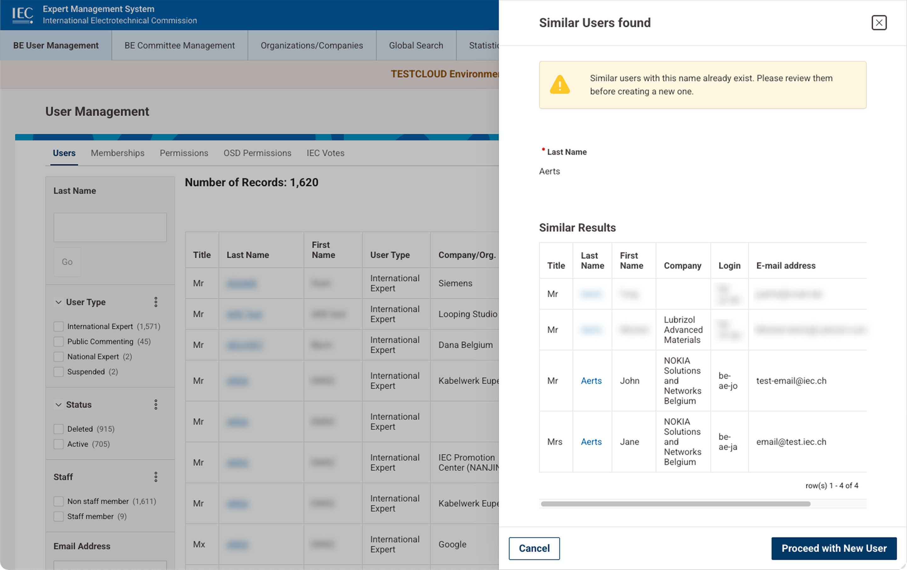 Create User form Duplicate check