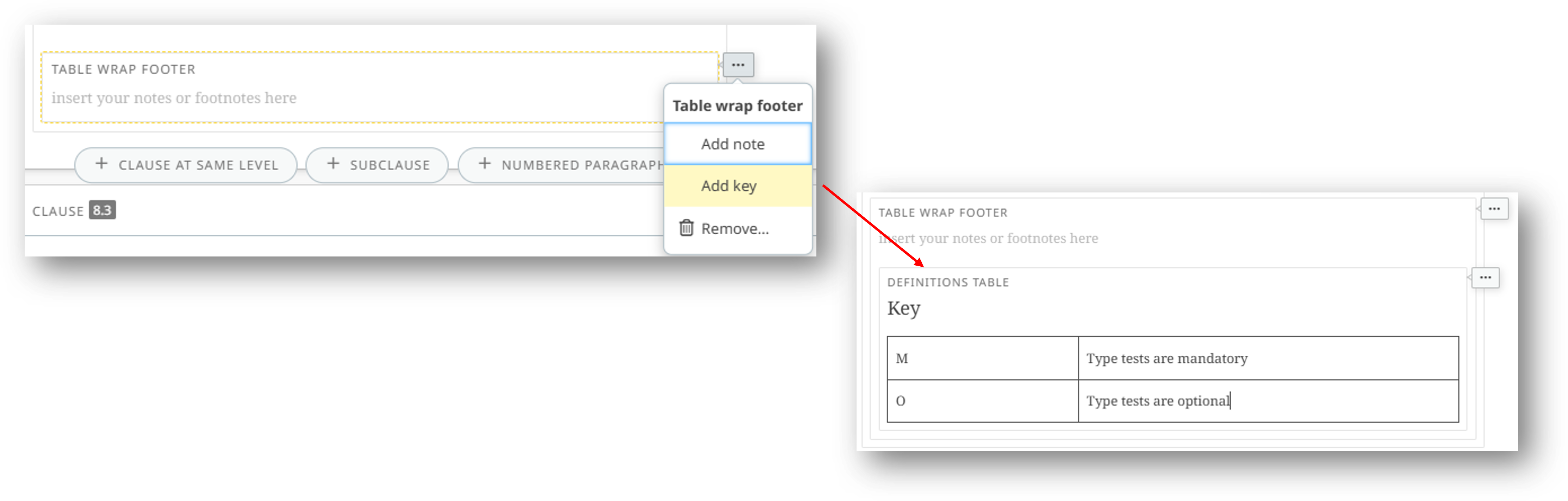 Example of a key added to a table via the Table wrap footer.