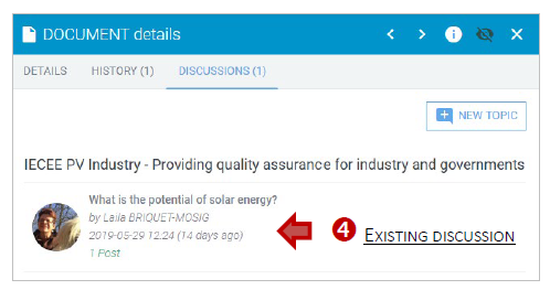 Selecting an existing discussion.
